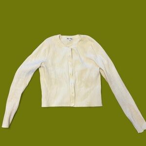 Réformation Cream Ribbed Button-Up Cardigan